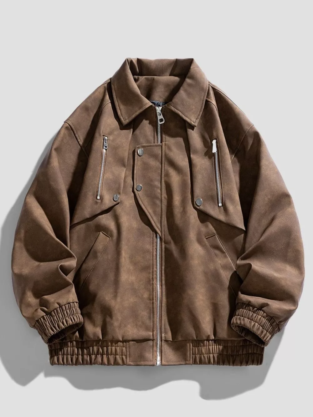 Men's Plus Size Zip-Up Collared Neck Jacket
