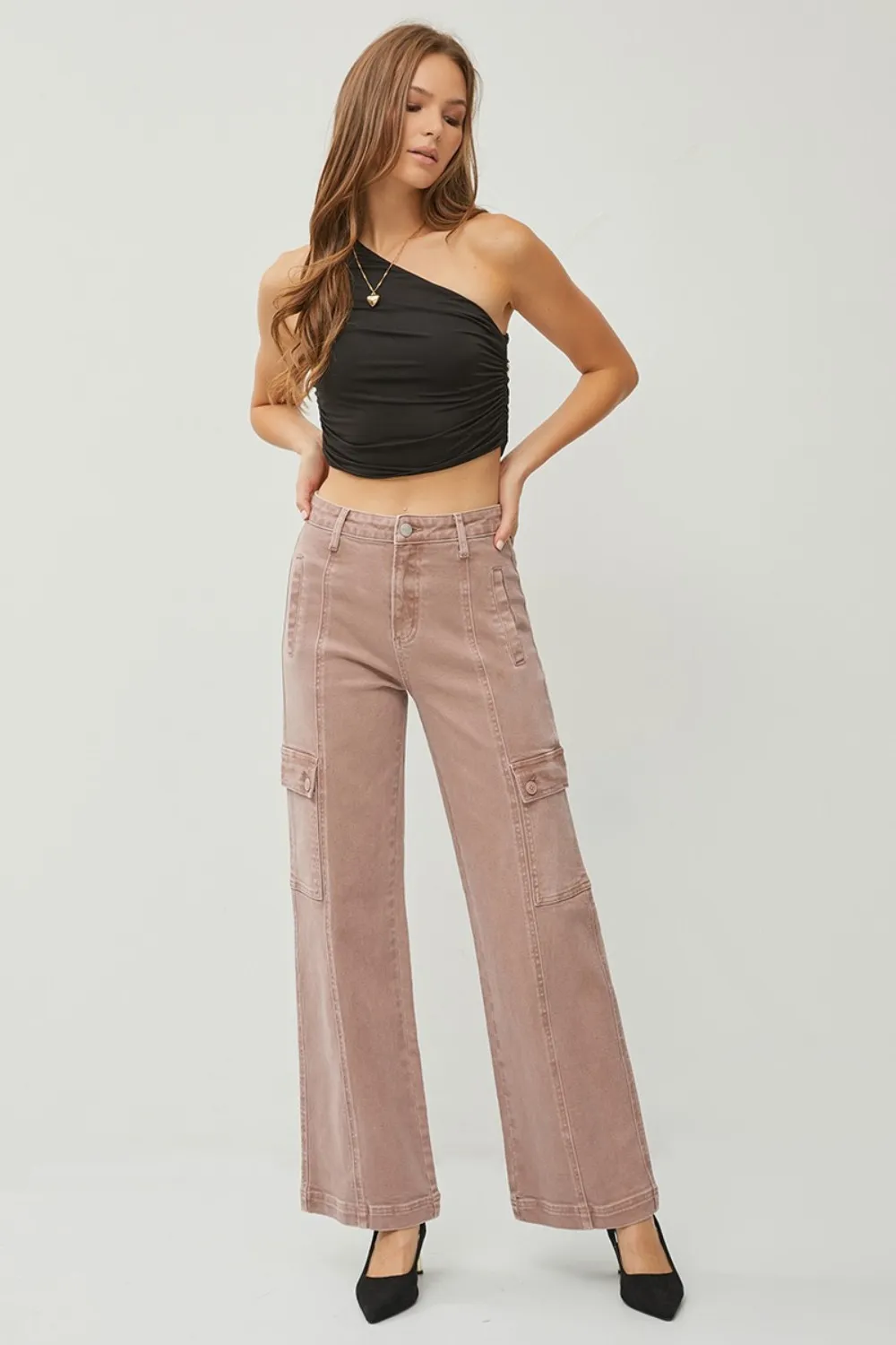 Full Size High Rise Wide Leg Cargo Jeans, image 2