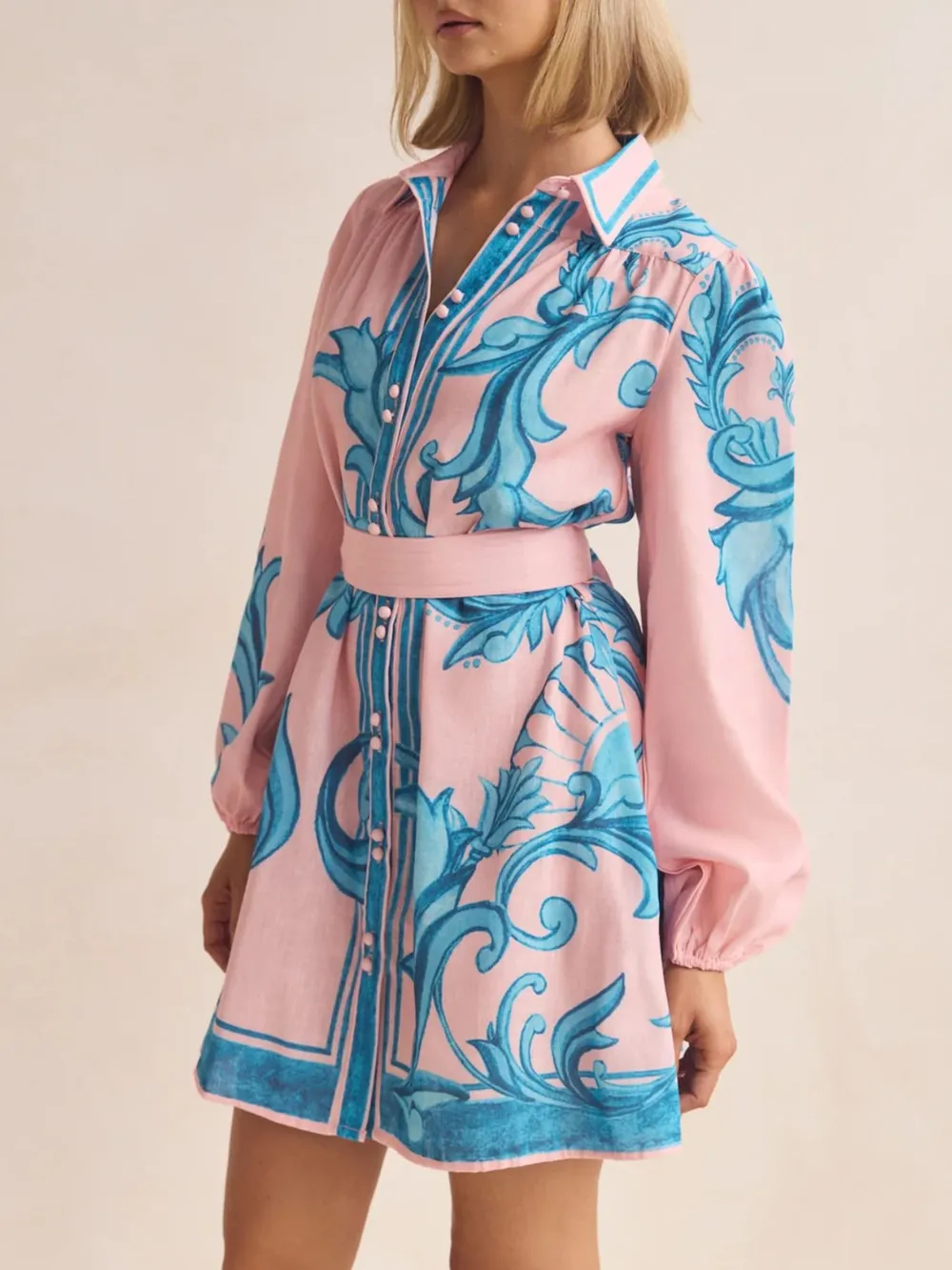 Printed Long Sleeve Shirt Dress, image 5
