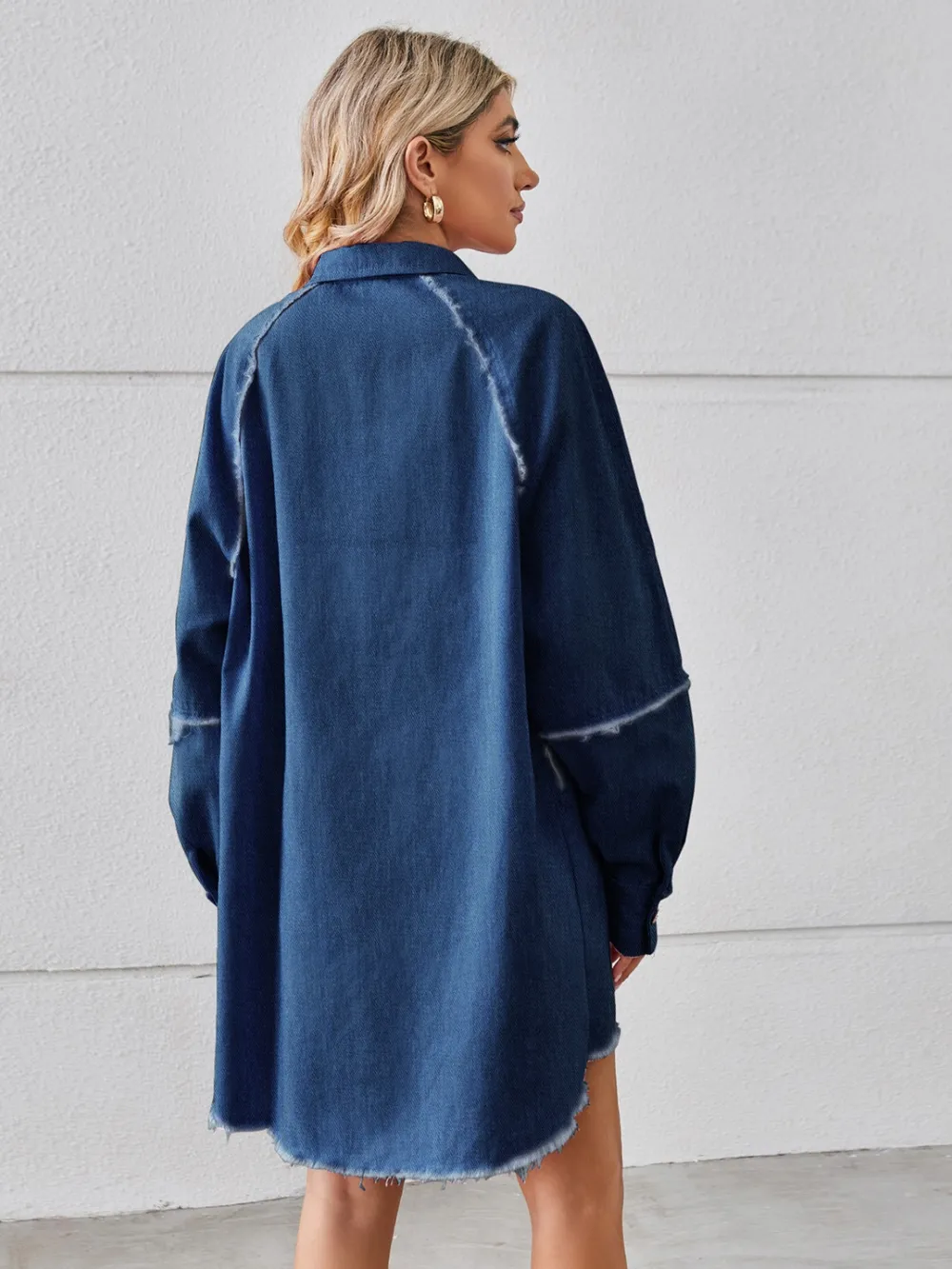 Raw Hem Button Up Denim Dress, image 3
