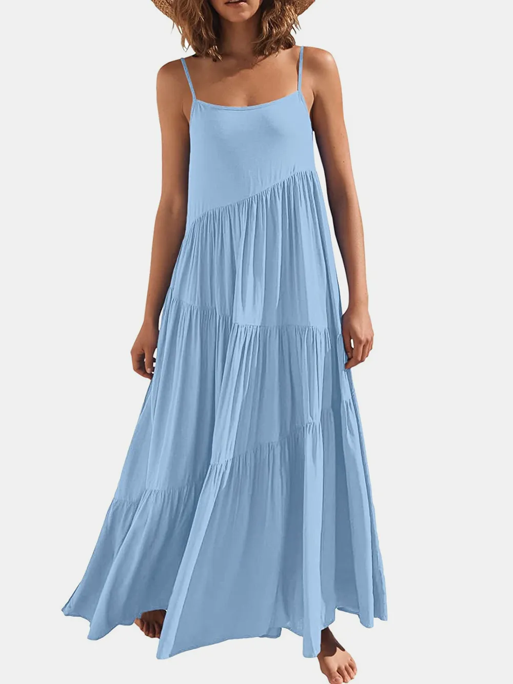 Full Size Ruched Tiered Spaghetti Strap Dress, image 2