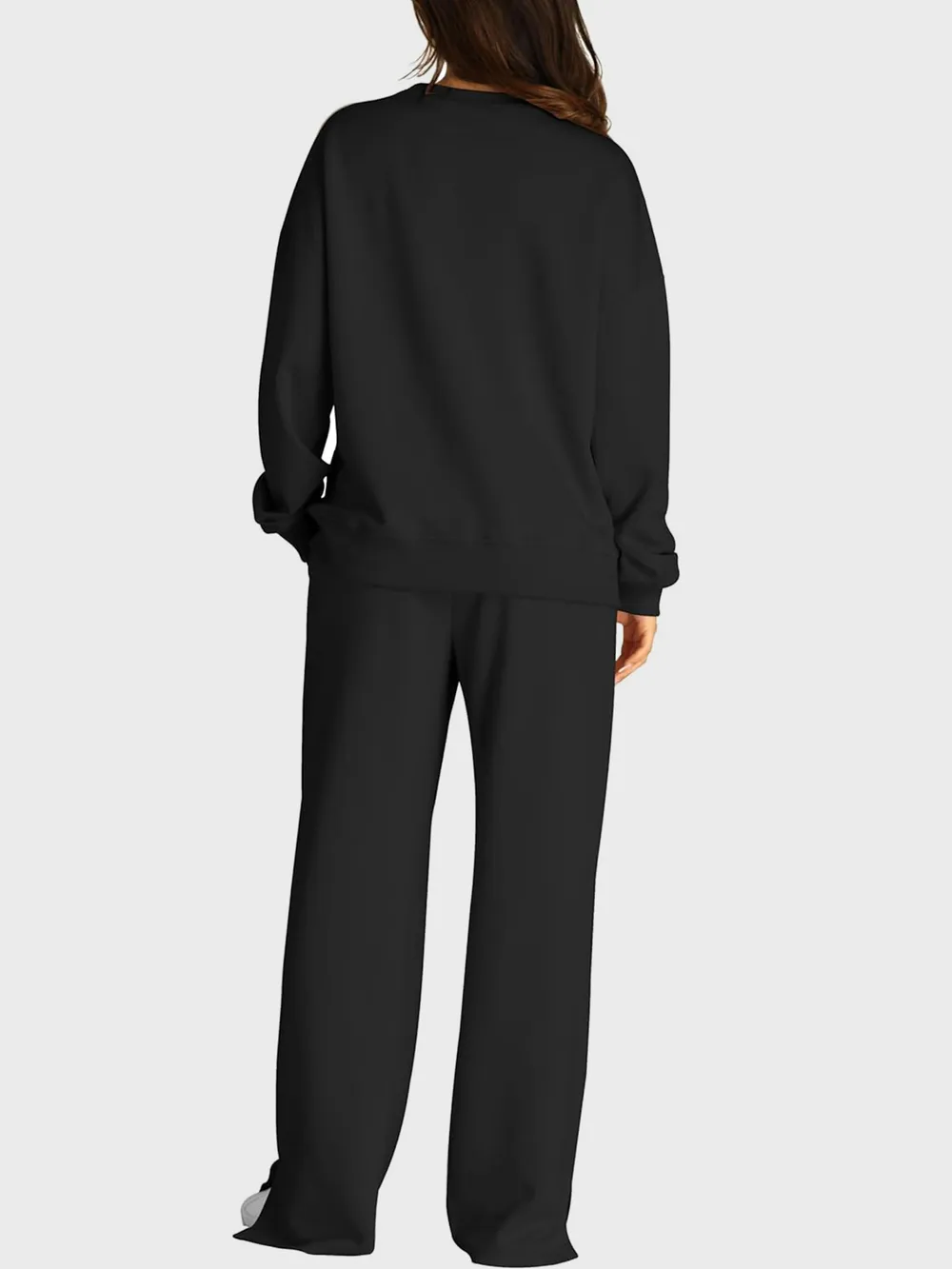 Round Neck Long Sleeve Top and Slit Pants Set, image 3