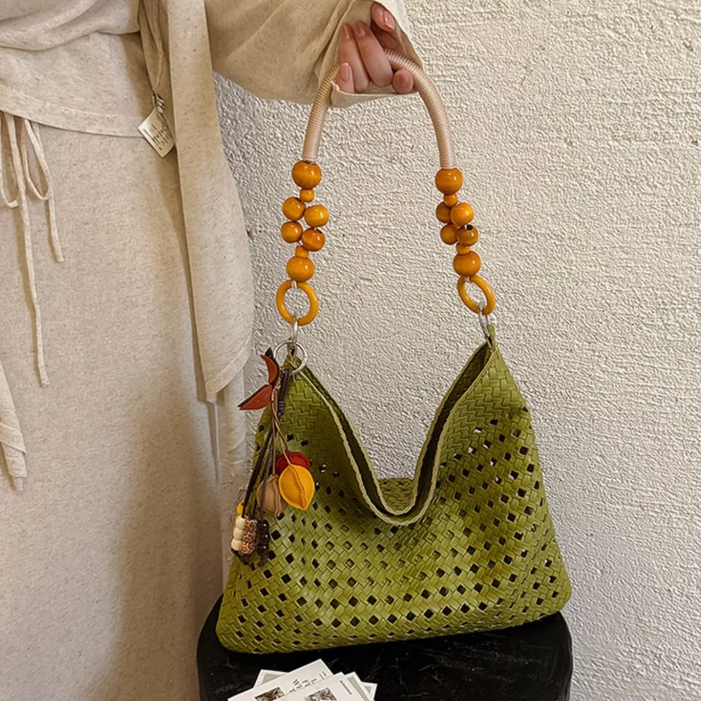 Cutout Shoulder Bag with Beaded Handle, image 3