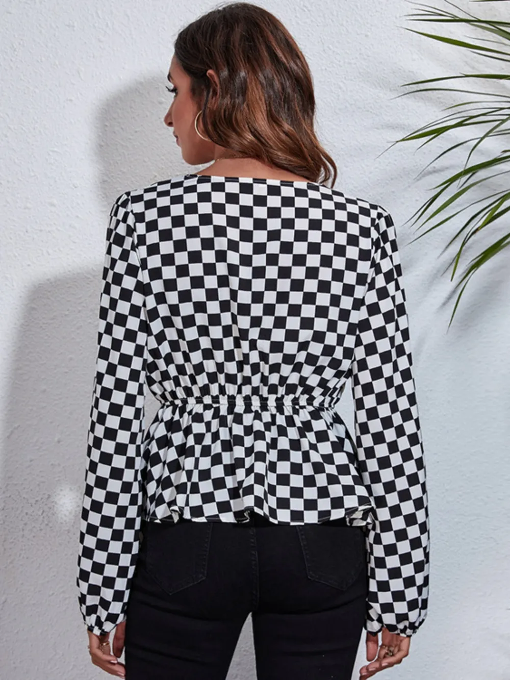 Ruched Printed V-Neck Long Sleeve Blouse, image 7