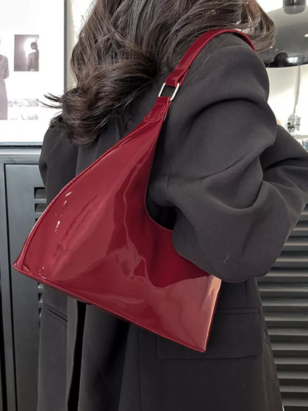 Solid Color Leather Shoulder Bag, image 12