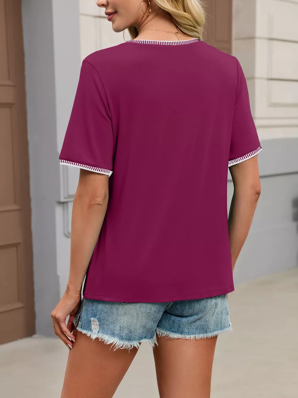 Contrast Trim Short Sleeve T-Shirt, image 2