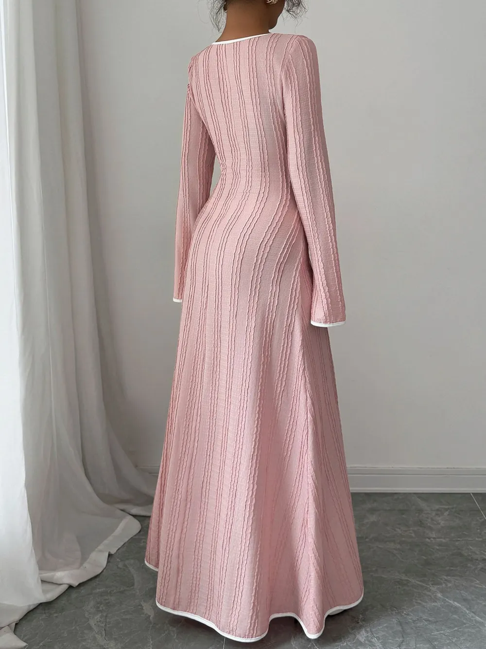 Textured Square Neck Long Sleeve Maxi Dress, image 5