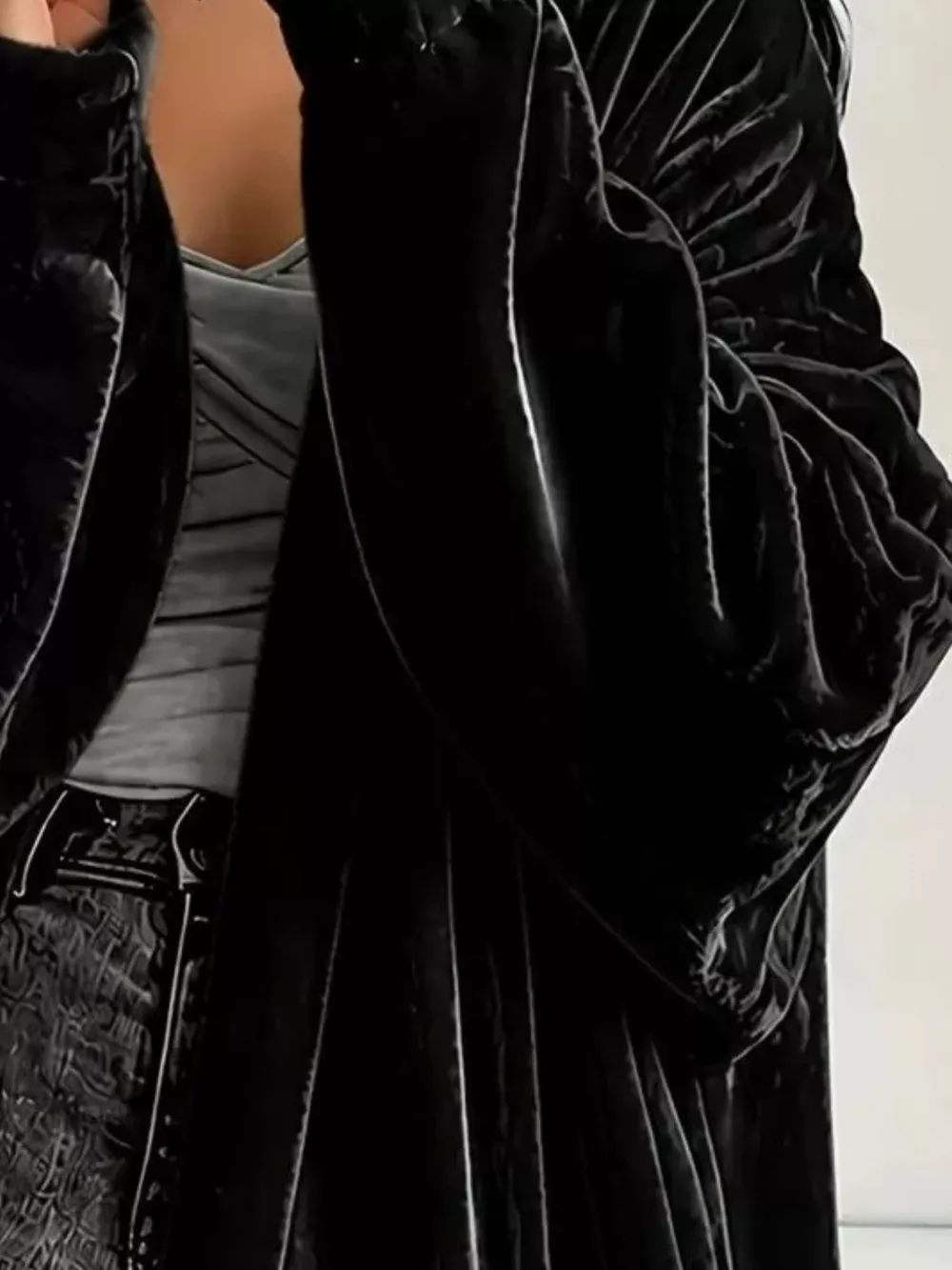 Full Size Velvet Open-Front Longline Outerwear Plus Size, image 4