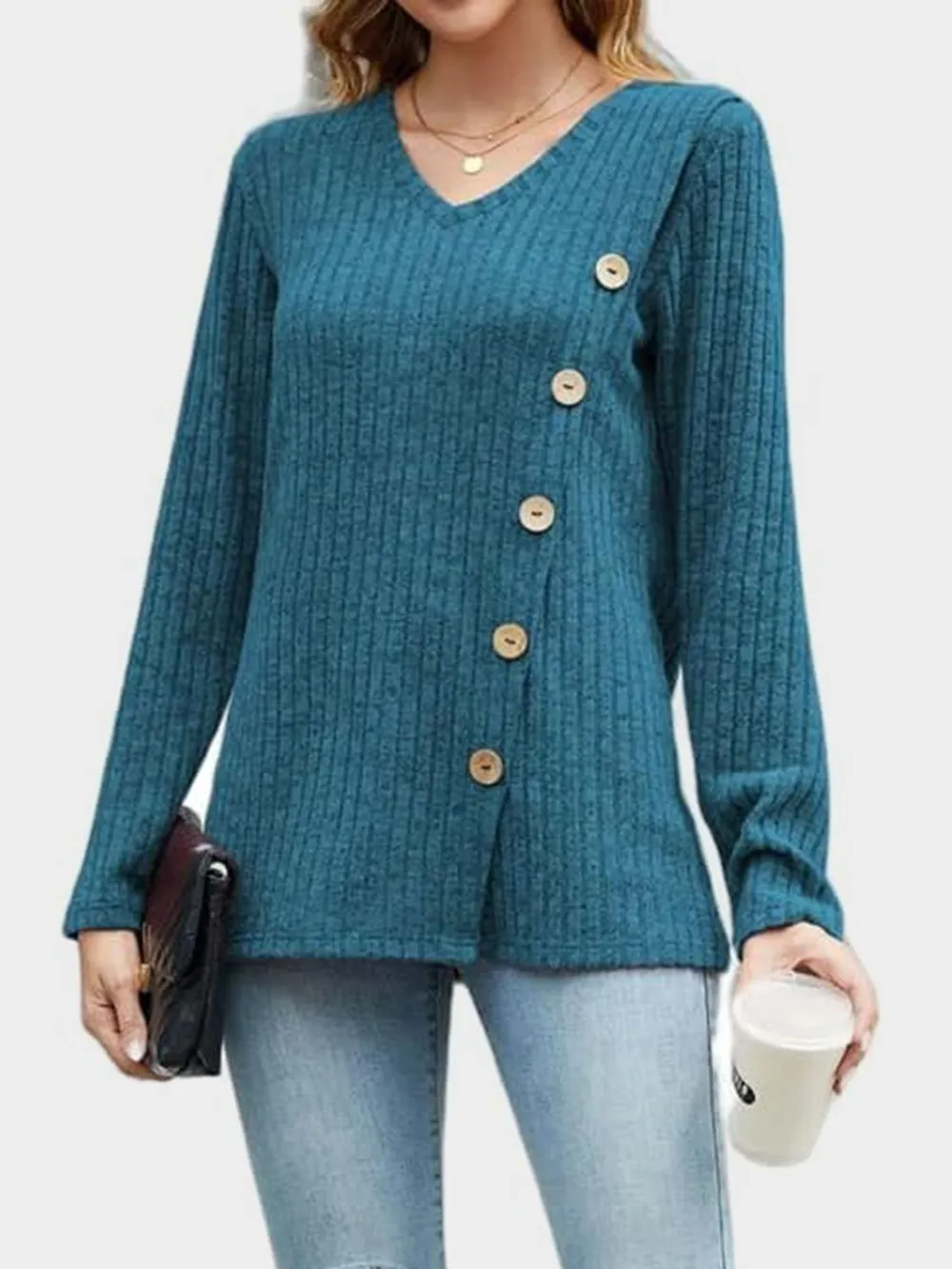 V-Neck Long Sleeve T-Shirt, image 22