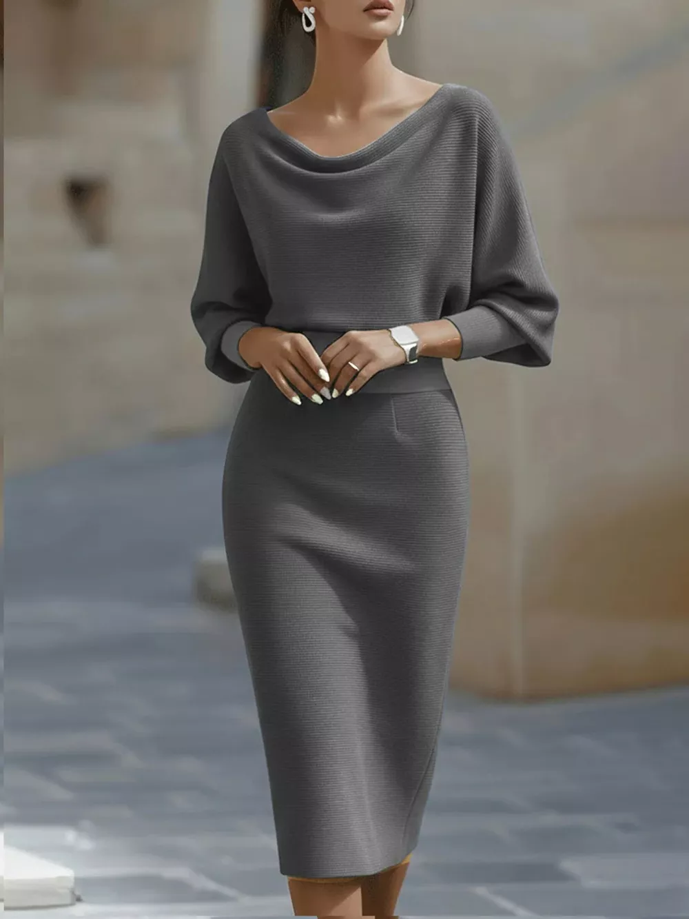 Cowl Neck Bodycon Midi Dress