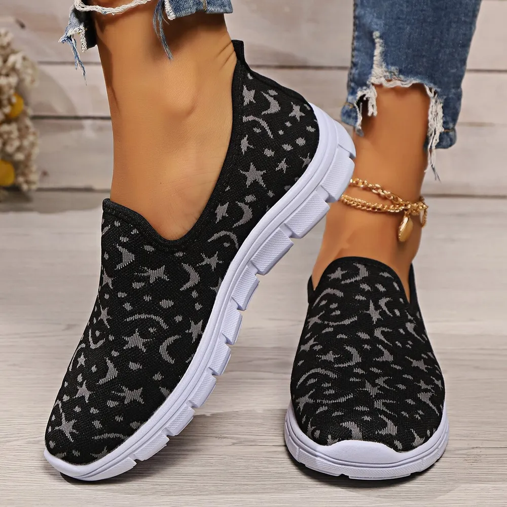 Star & Moon Pattern Flat Loafers, image 3