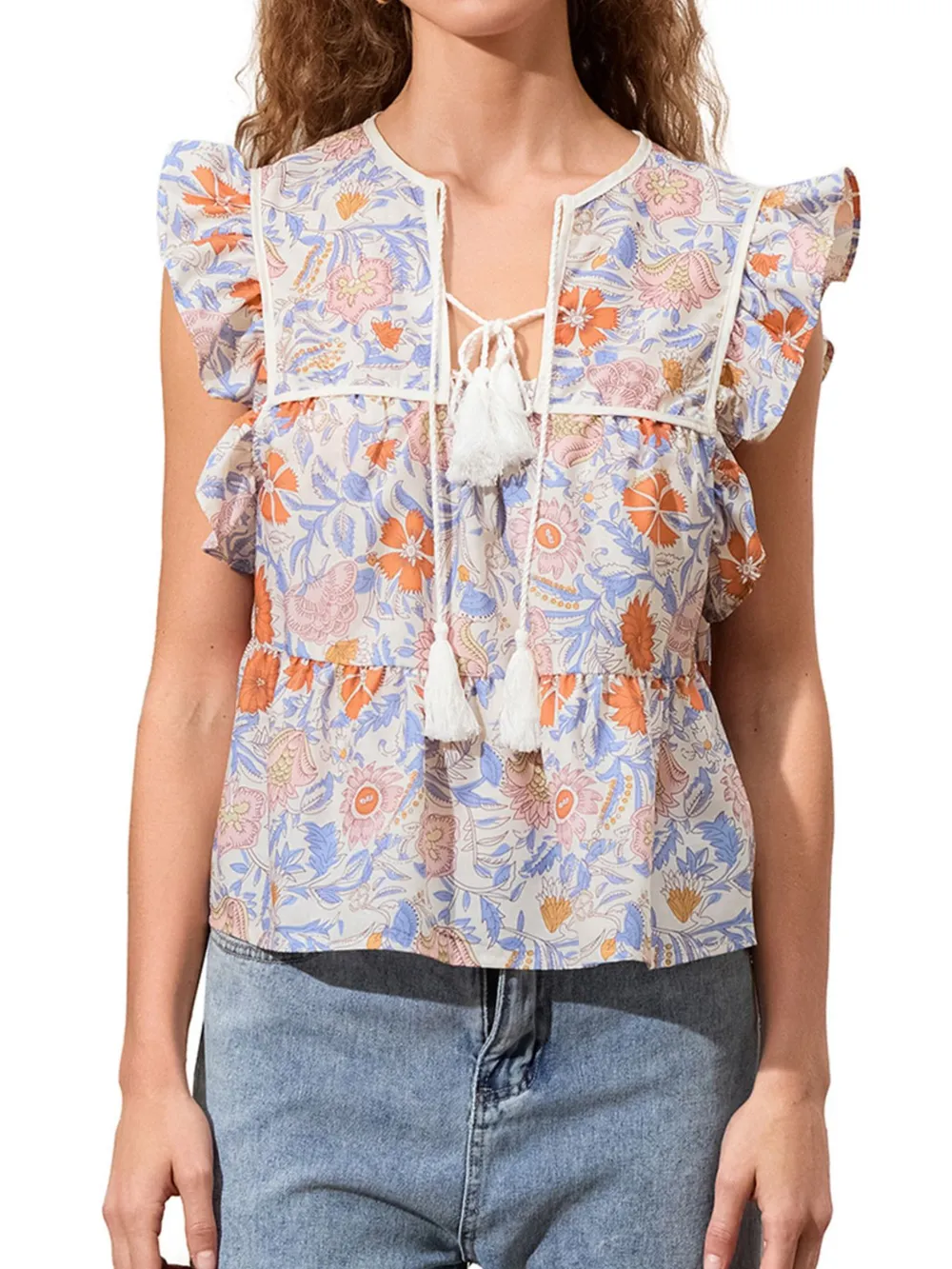 Tassel Ruffled Striped Blouse, image 7