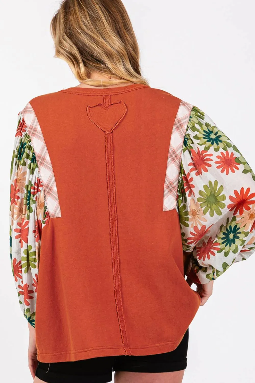 Printed Round Neck Balloon Sleeve Blouse, image 3