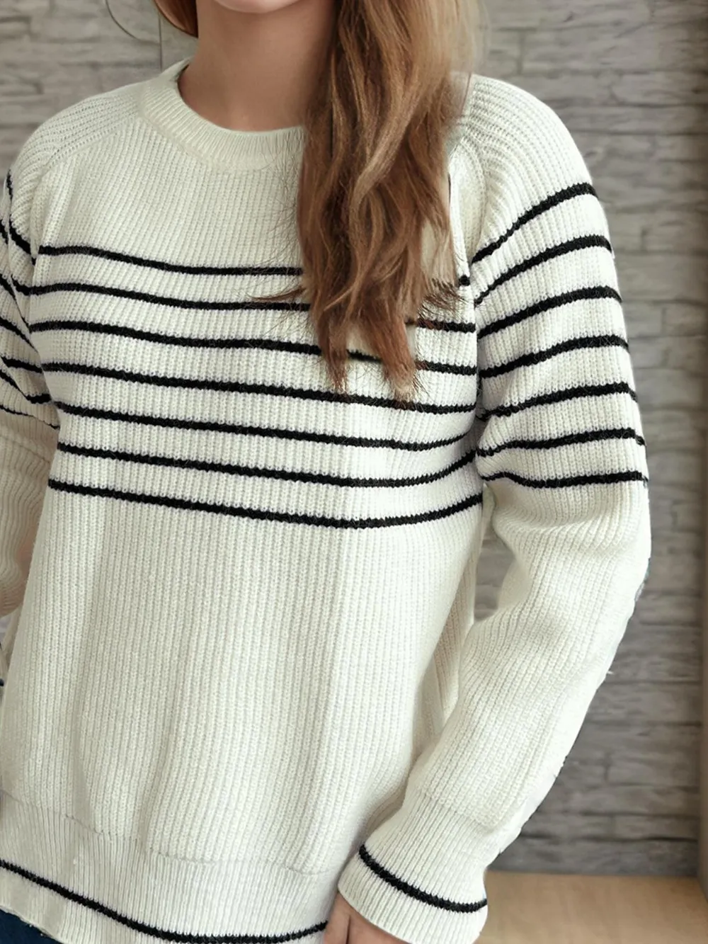 Striped Round Neck Long Sleeve Sweater, image 4