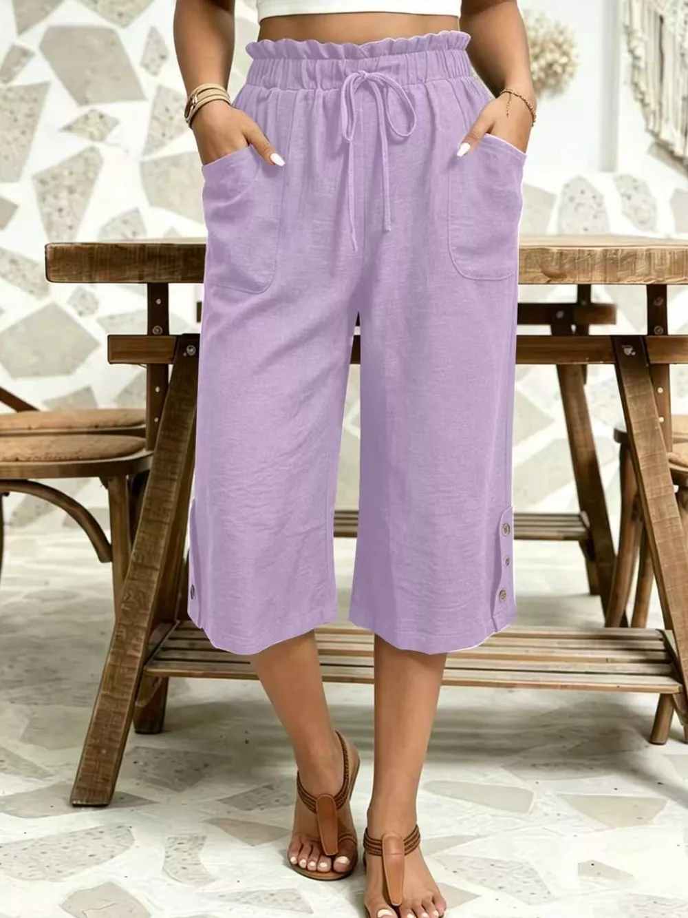 High-Waisted Drawstring Capris, image 16