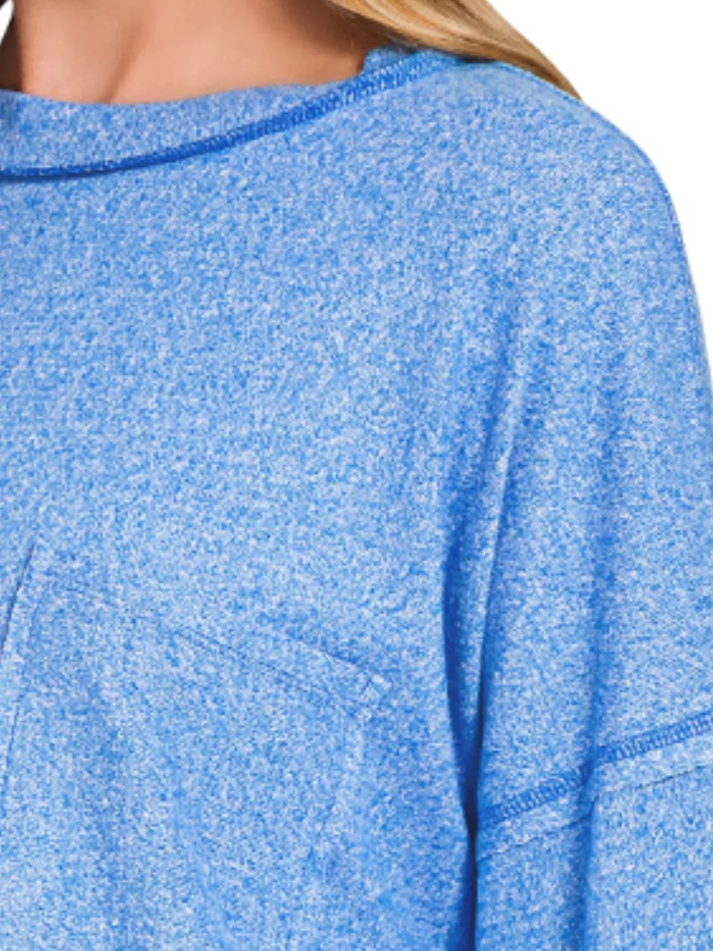 Soft Melange Hacci Round-Neck Long Sleeve T-Shirt, image 2