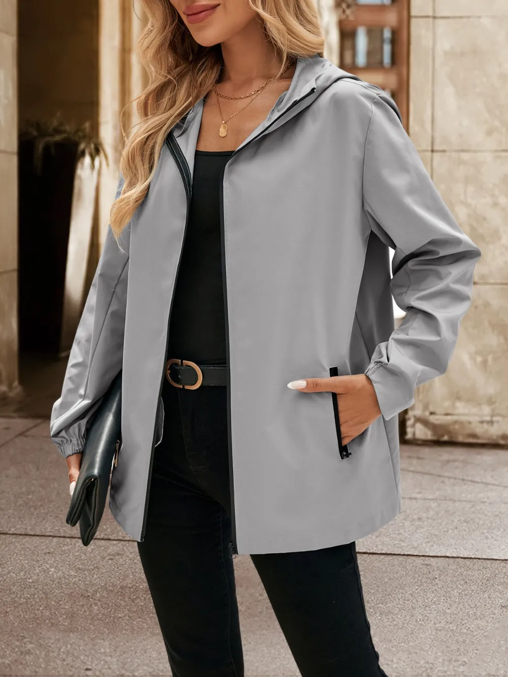Pocketed Zip Up Hooded Jacket, image 7