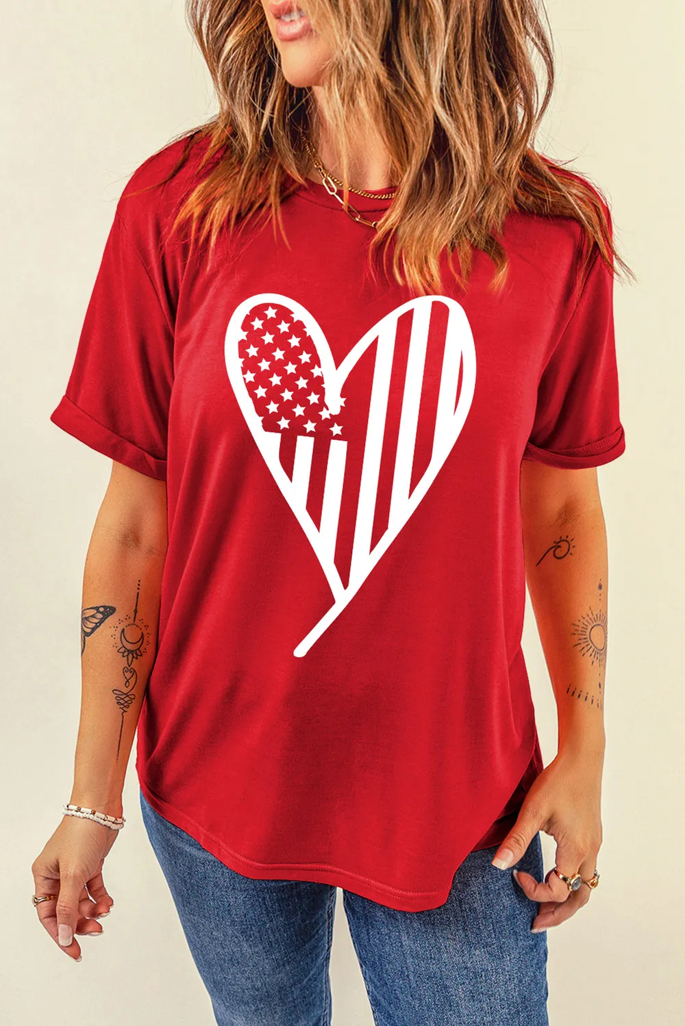 Heart Round Neck Short Sleeve T-Shirt, image 2