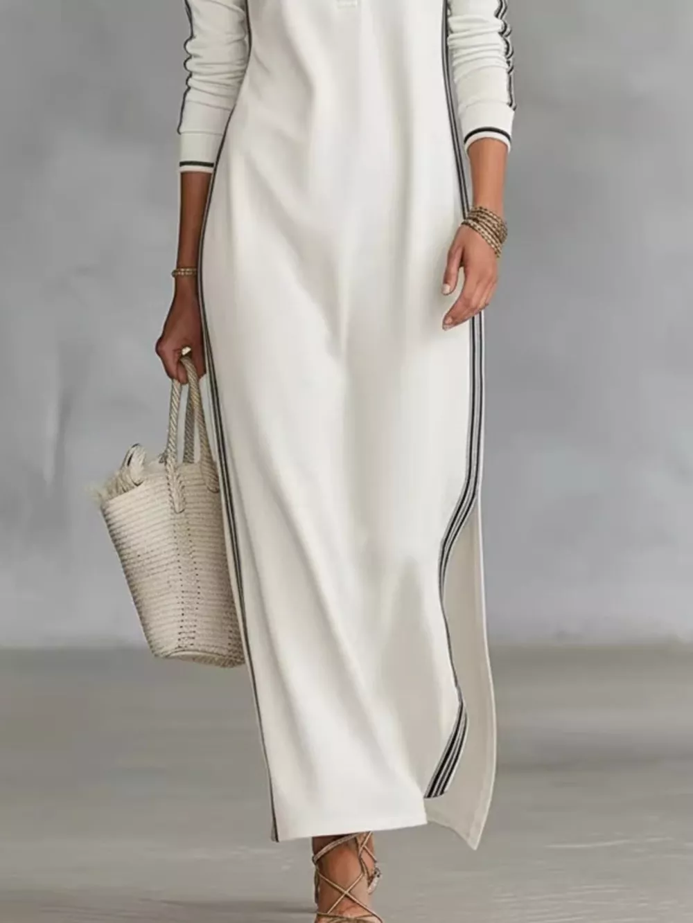 Side Stripe Detail Slit Maxi Dress, image 4