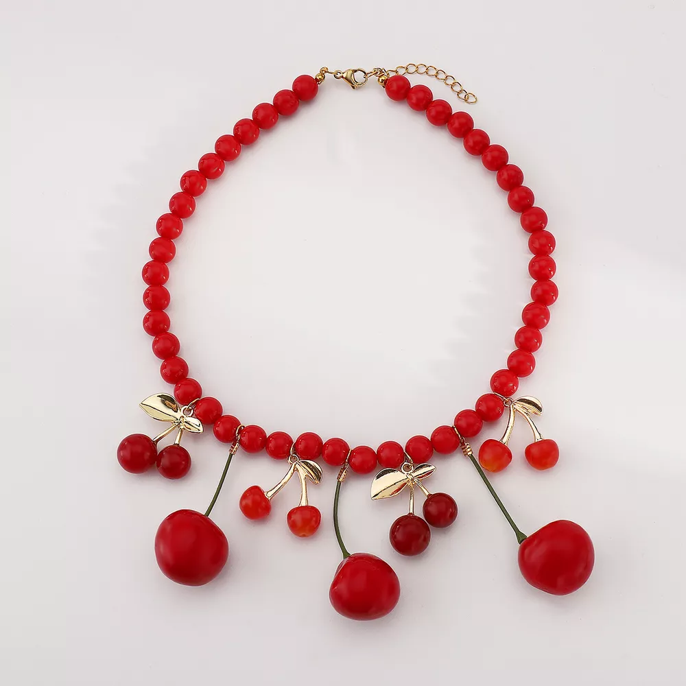 Cherry Charm Beaded Statement Necklace, image 6