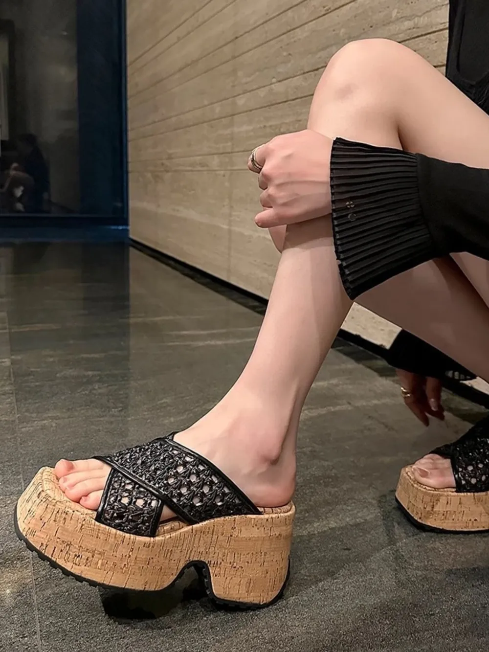 Hollow Out Mesh Platform Sandals, image 4