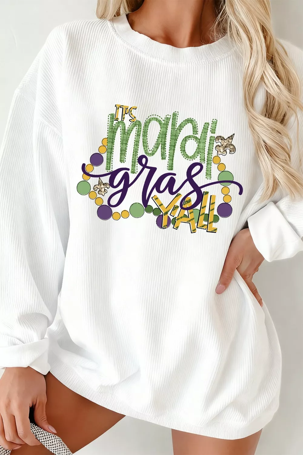 TIS Mardi Gras YALL Corded Ribbed Pullover Sweatshirt, image 3