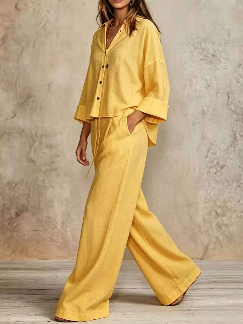 Full Size Button-Down Shirt and Wide-Leg Pants Set Plus Size, image 7