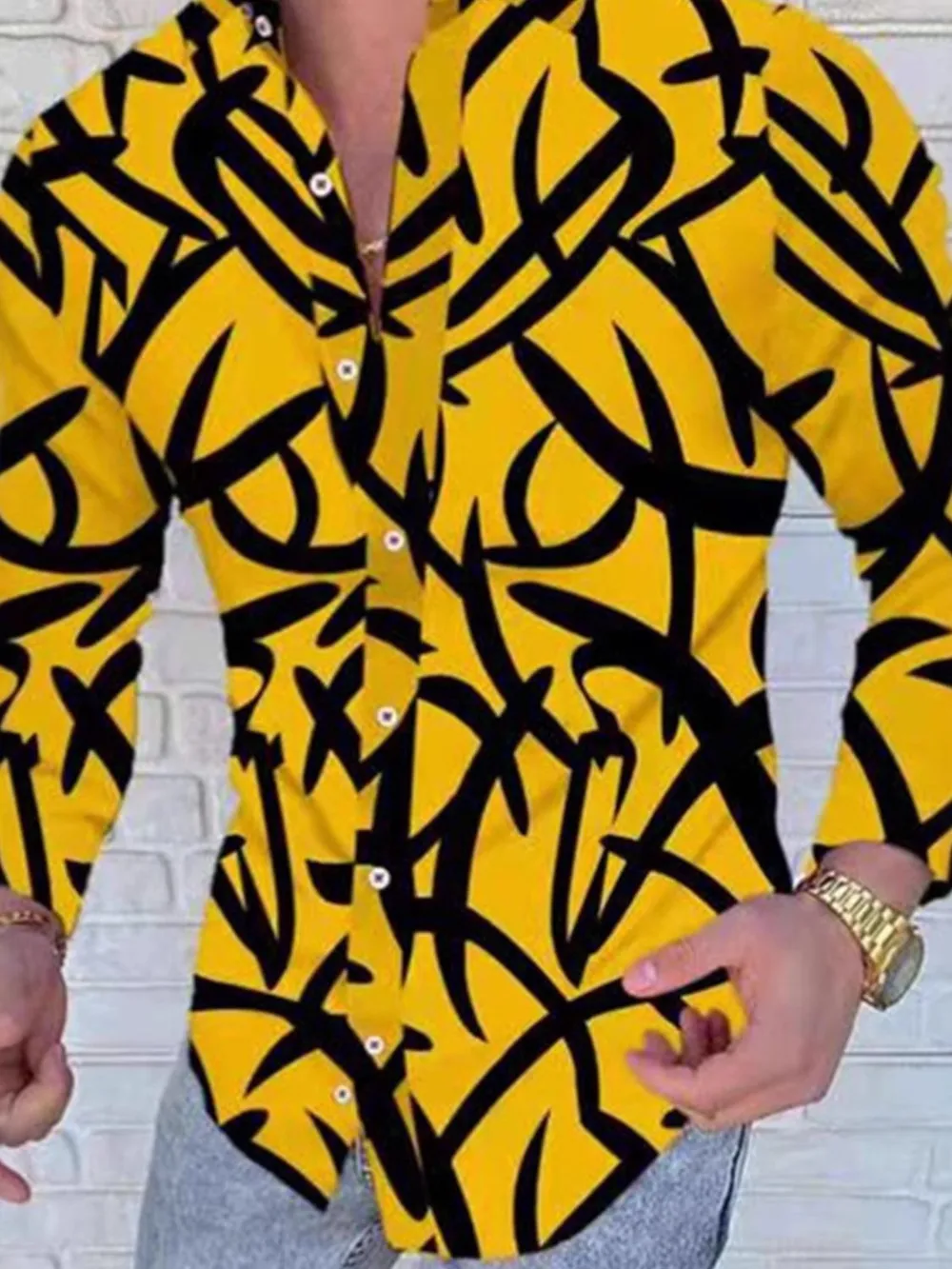 Men's Plus Size Printed Button Up Long Sleeve Shirt, image 3