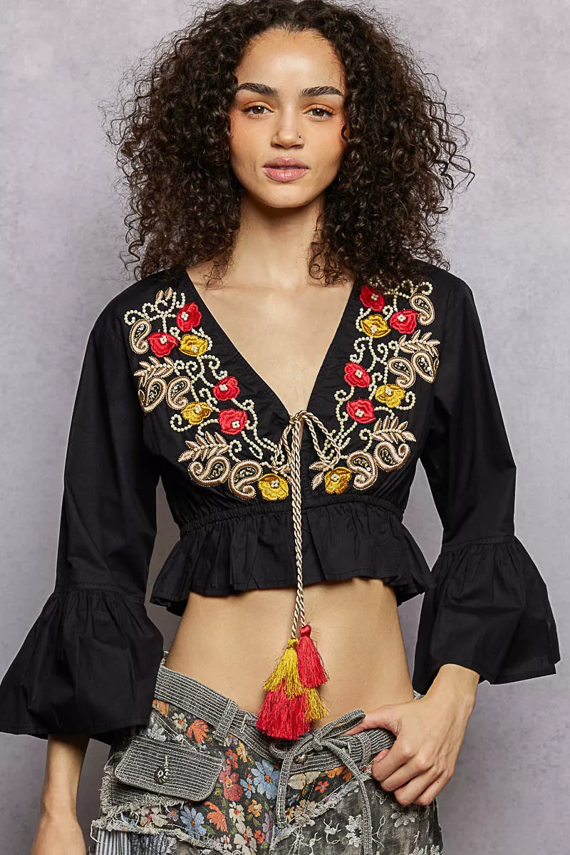 Floral Embroidered Cropped Blouse
