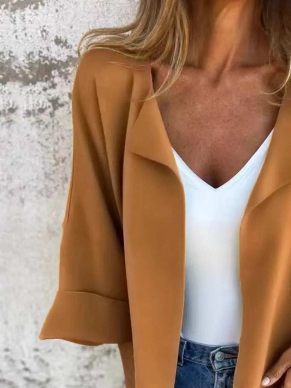 Full Size Open Front 3/4 Sleeve Cardigan Plus Size, image 9