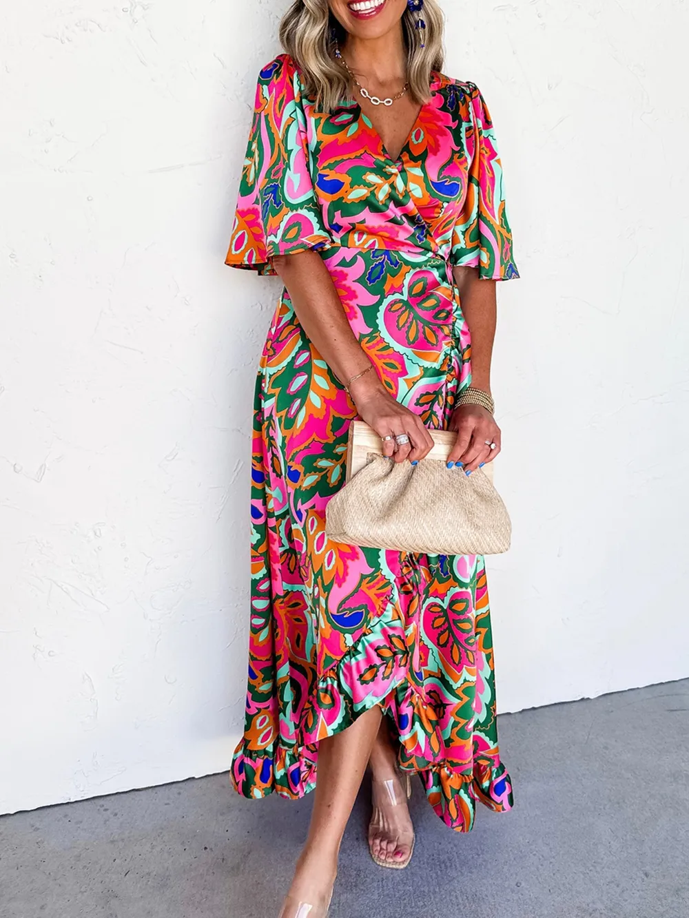 Floral Print Wrap Maxi Dress with Ruffle Details, image 2
