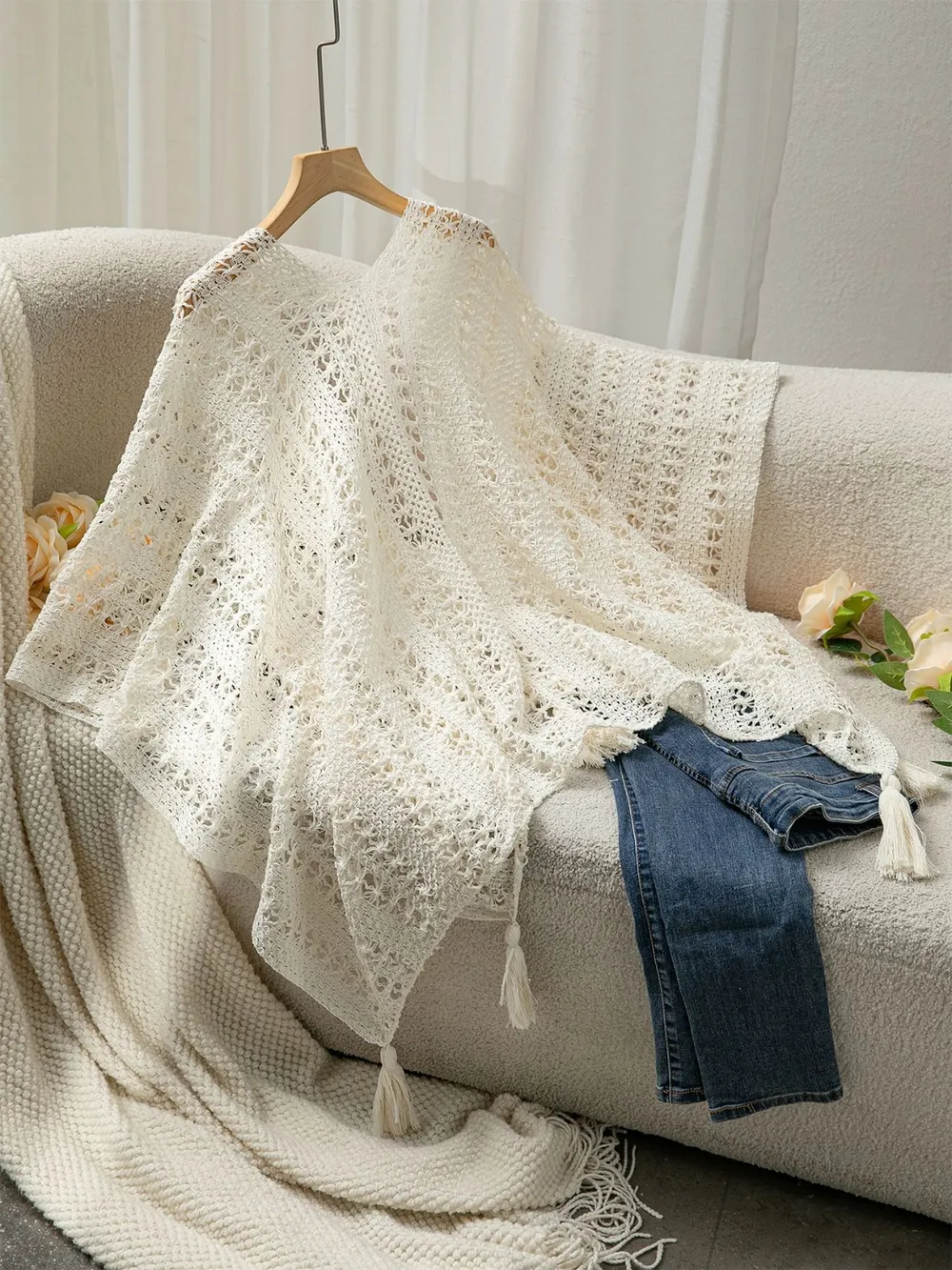 Openwork Tassel Open Front Knit Cover Up, image 2