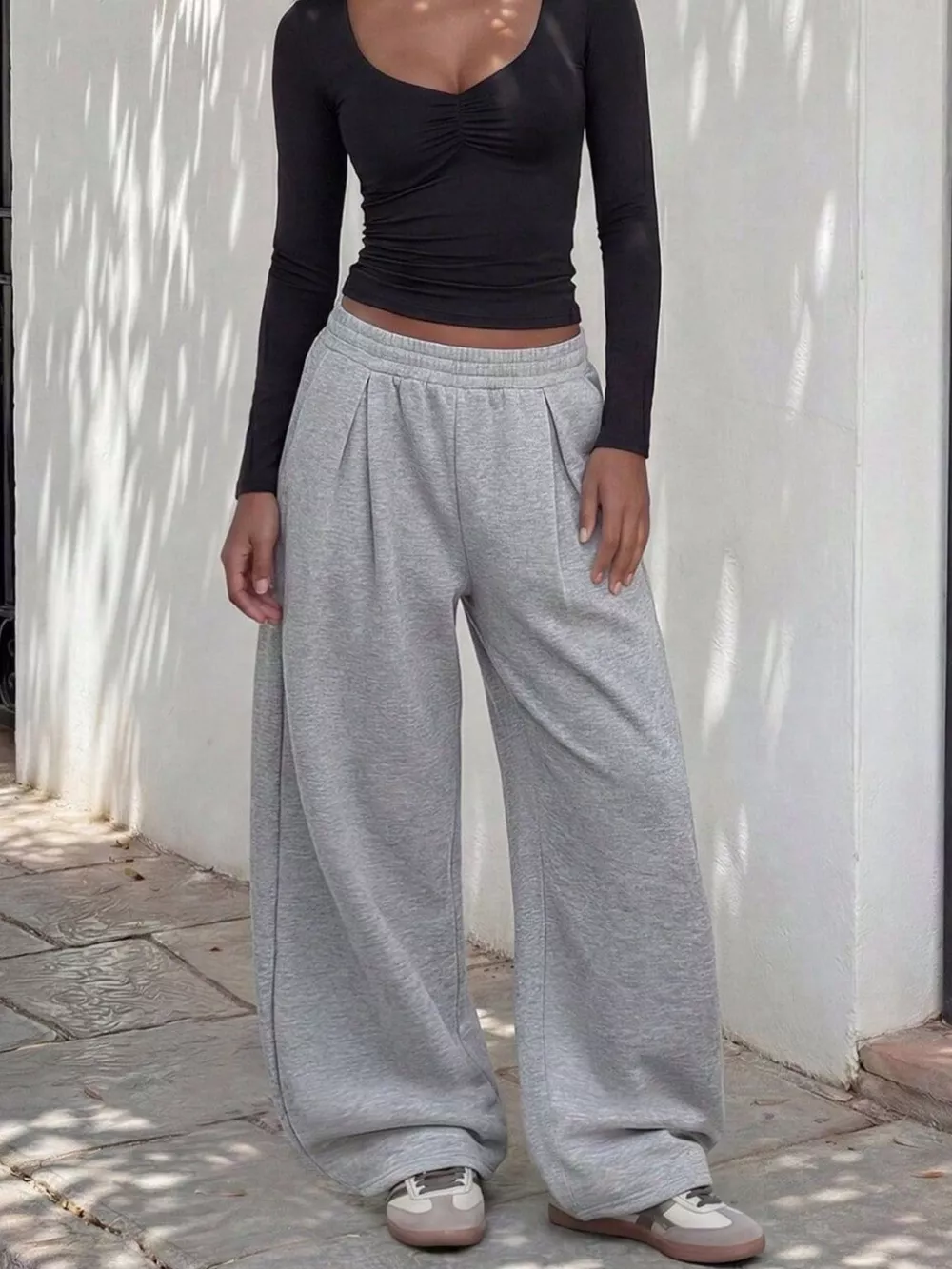 Elastic Waist Wide-Leg Sweatpants, image 3