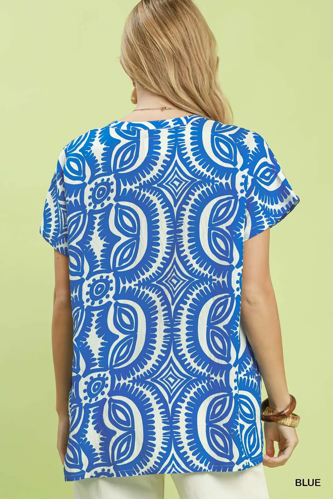 Geometric Print V-Neck Short Sleeve Top, image 3
