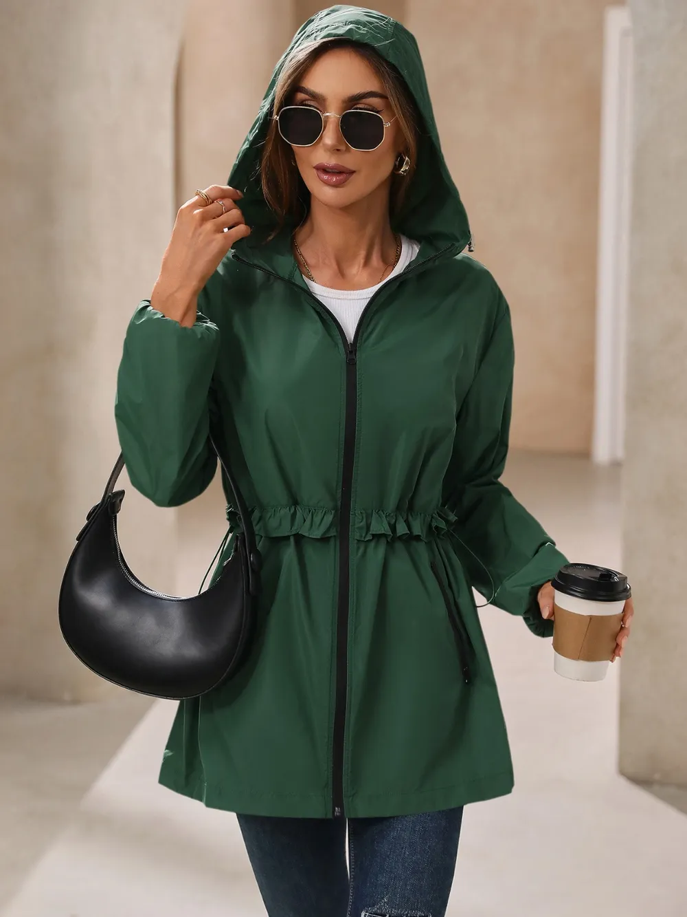 Outdoor Waterproof Long Sleeve Hooded Windbreaker, image 3