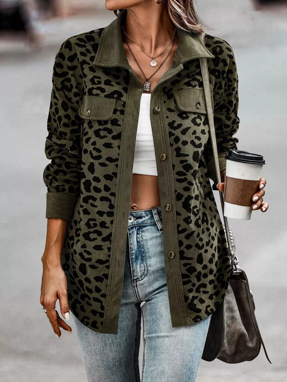 Full Size Leopard Print Button-Down Jacket Plus Size, image 2