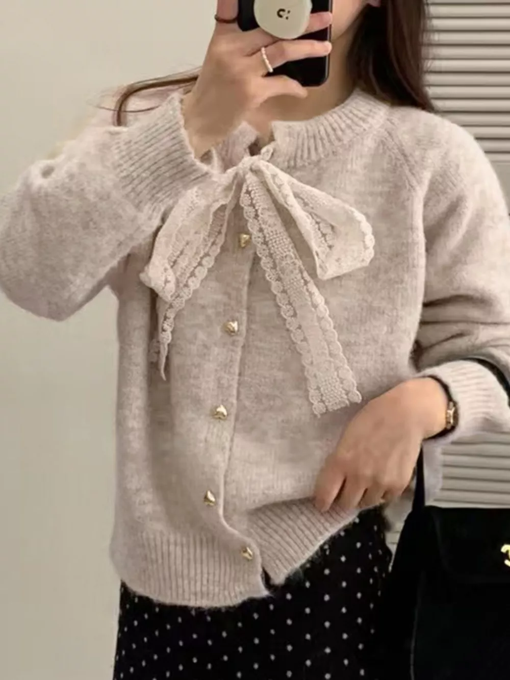 Lace Bowknot Knit Cardigan, image 3