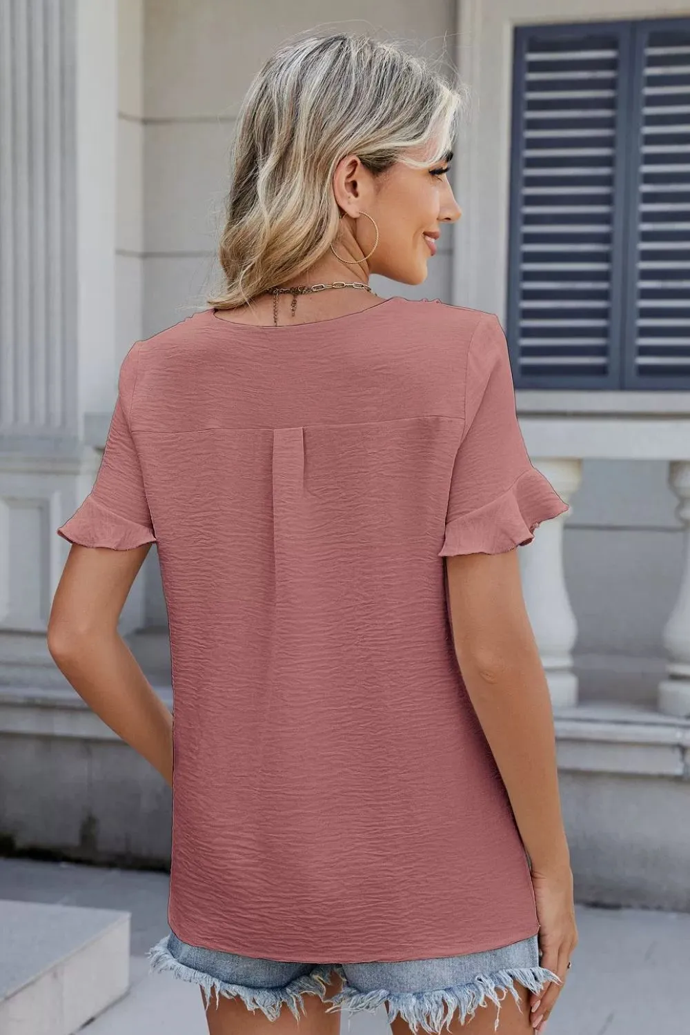 Ruffled V-Neck Short Sleeve Blouse, image 6