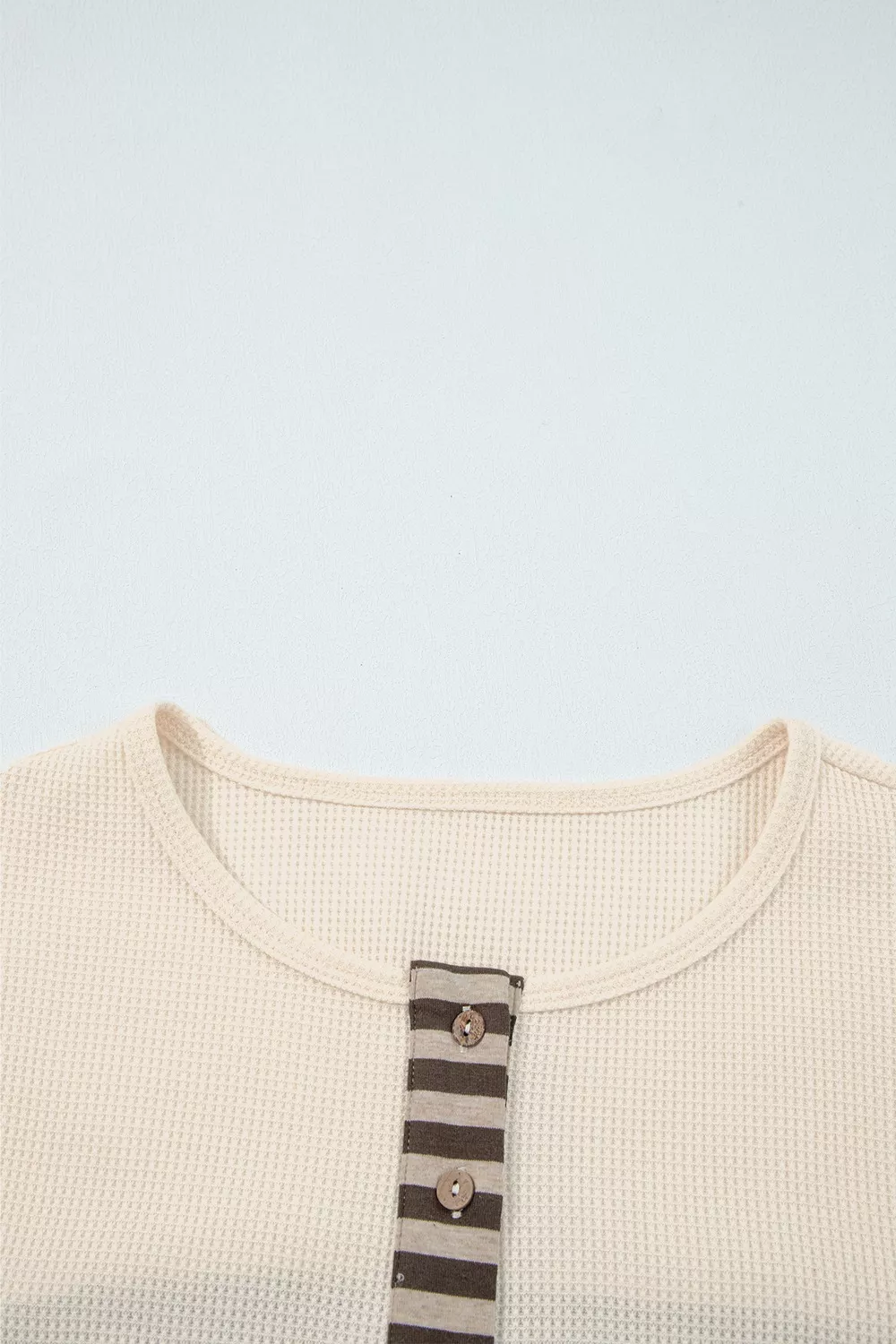 Waffle Knit Plaid Patchwork Long Sleeve Blouse, image 3
