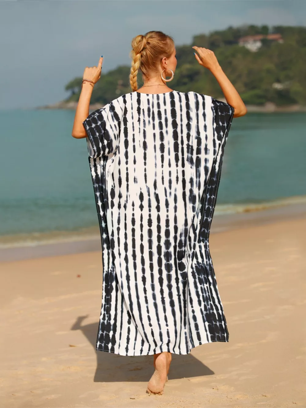 Tie-Dye V-Neck Half Sleeve Cover-Up, image 2