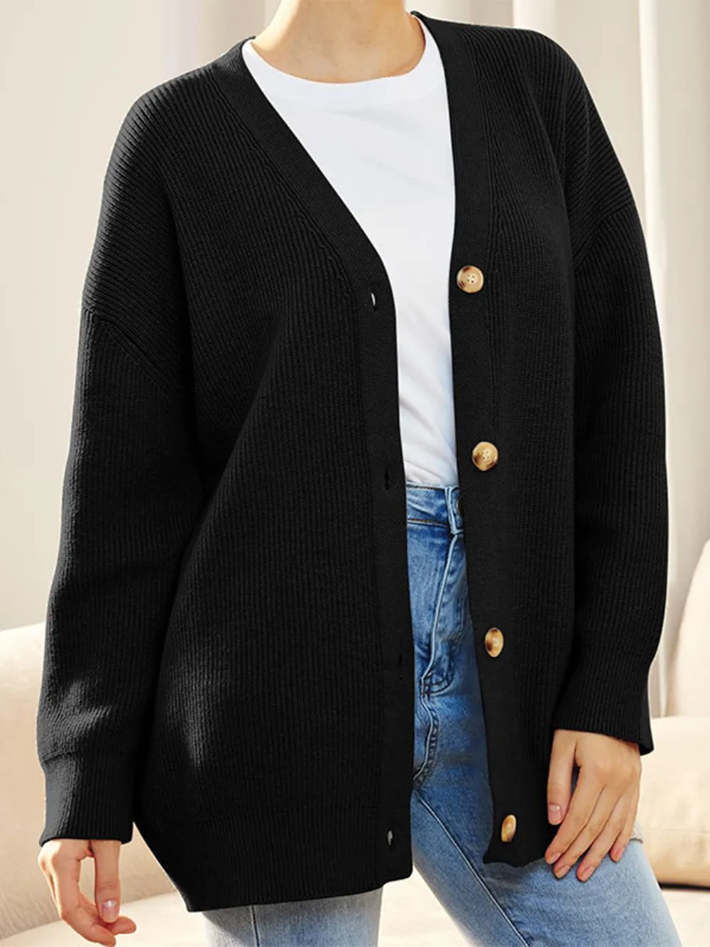 Button Down V-Neck Long Sleeve Cardigan, image 19