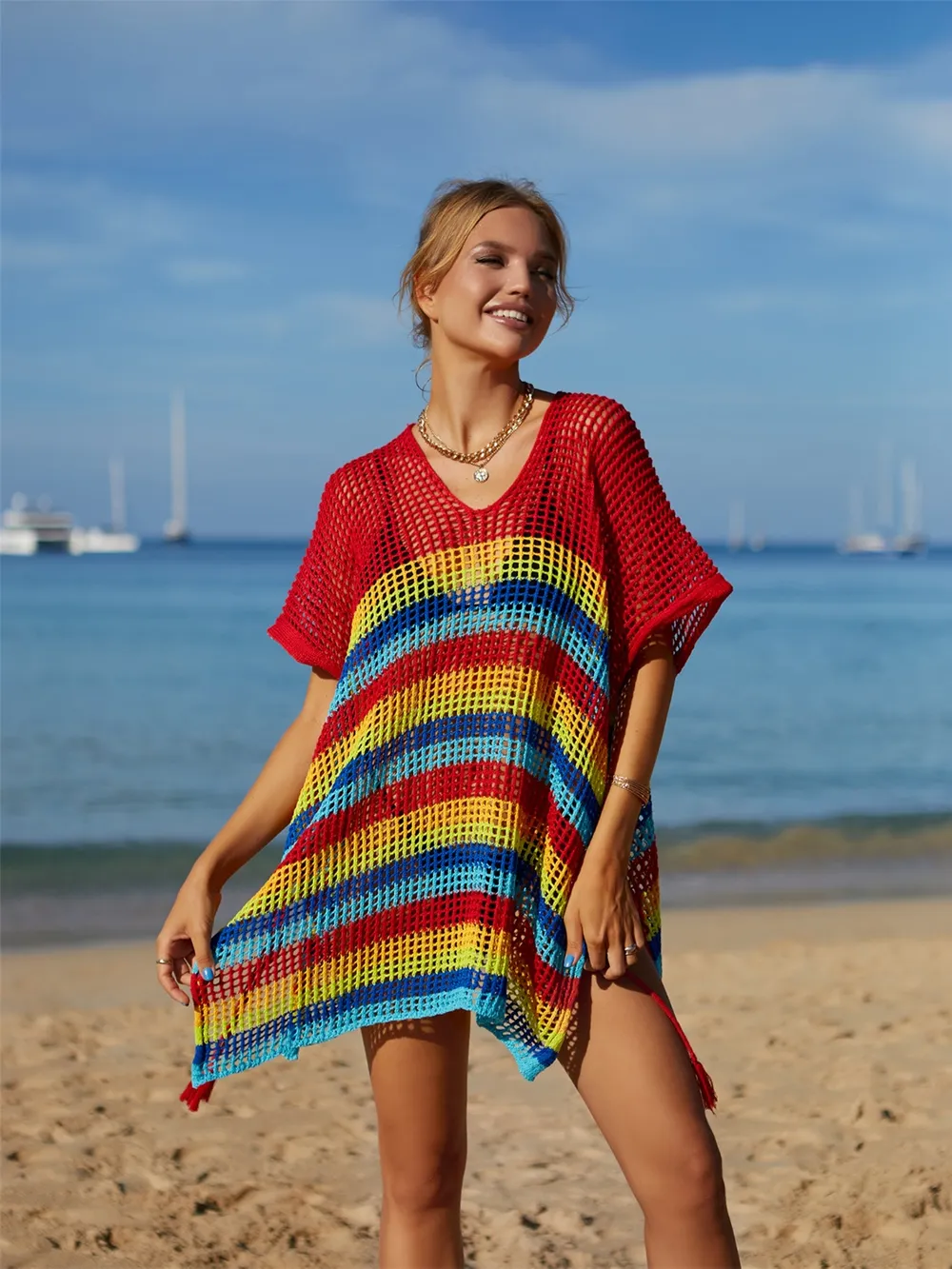 Cutout Striped Cover-Up with Tassel, image 22