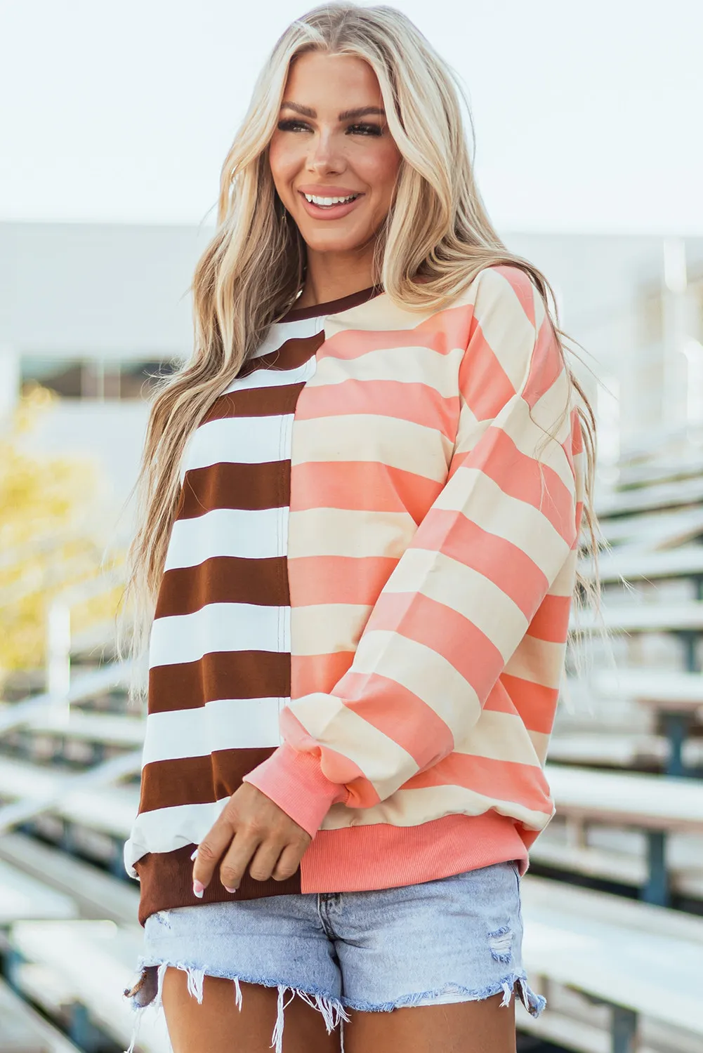 Striped Round Neck Long Sleeve Sweatshirt, image 2