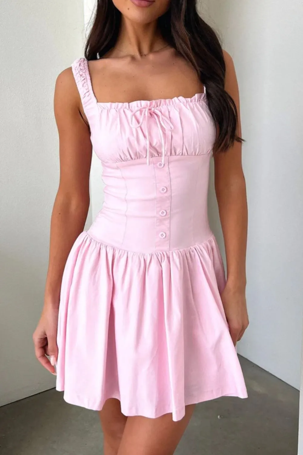 Decorative Button Square Neck Cami Dress, image 7