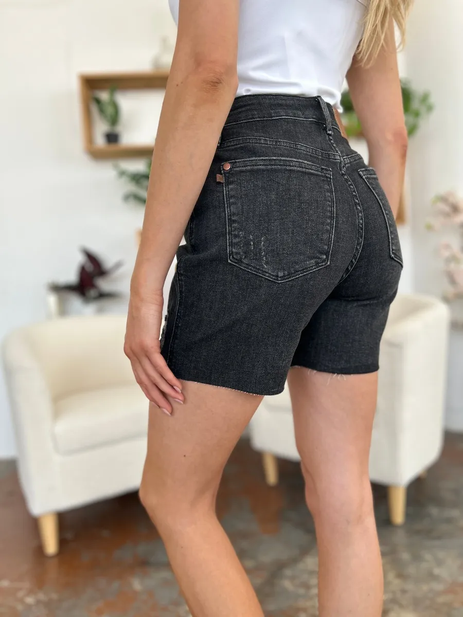 Full Size High Waist Rigid Magic Denim Shorts, image 2