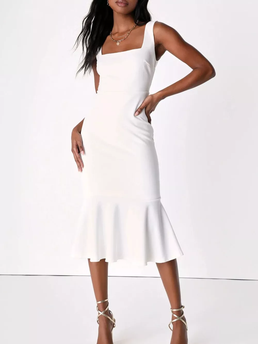 Sleeveless Square Neck Mermaid Midi Dress, image 10