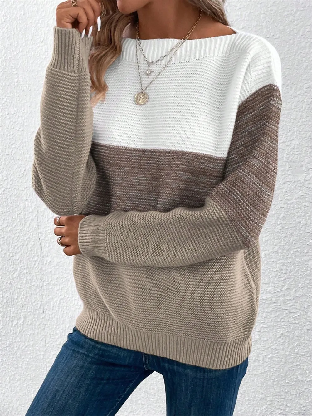 Color Block Drop Shoulder Long Sleeve Sweater, image 9