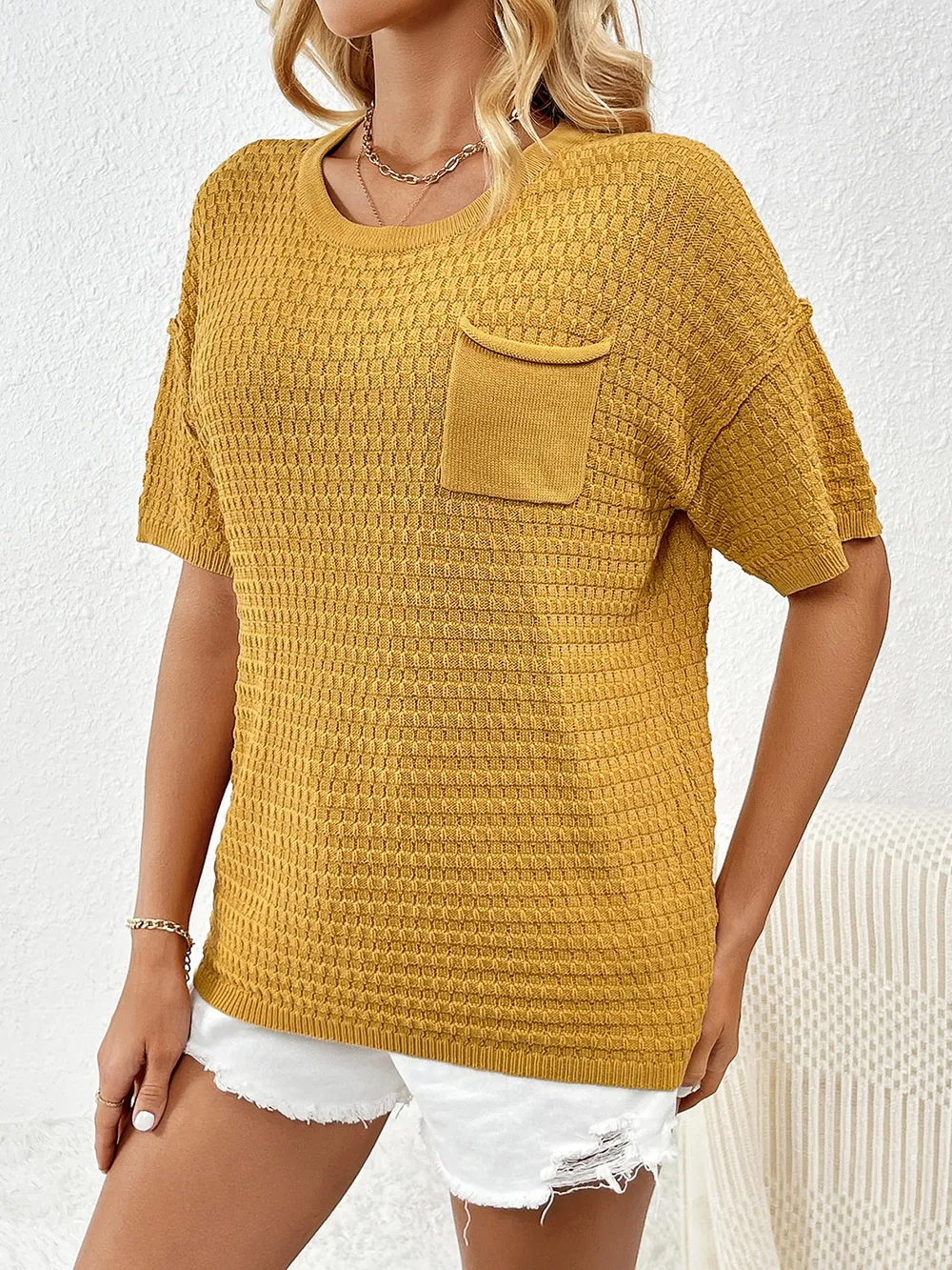 Round Neck Half Sleeve Knit Top, image 7