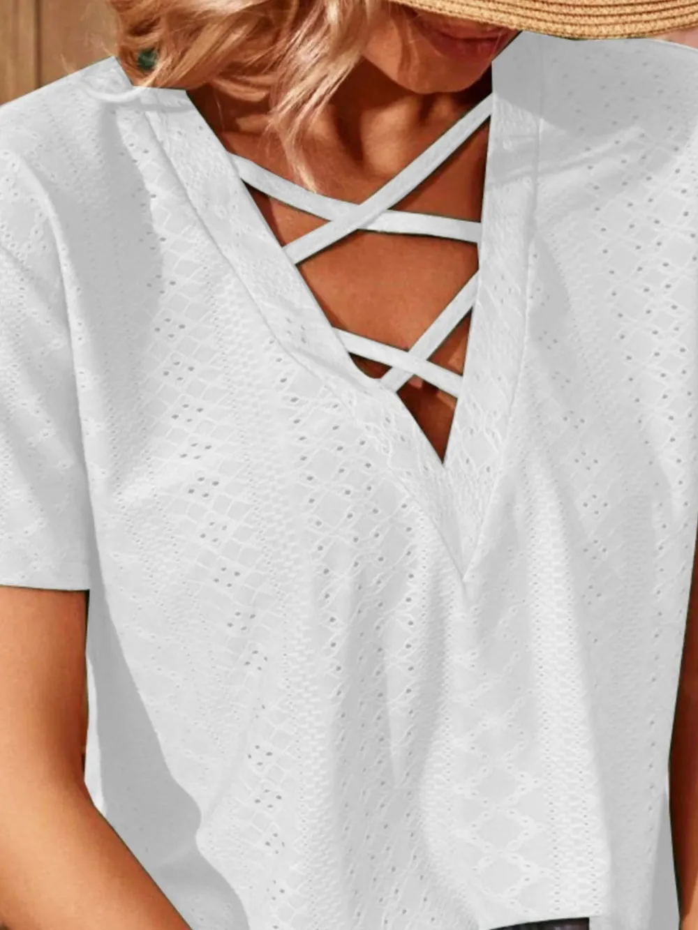 Eyelet Crisscross Short Sleeve T-Shirt, image 6