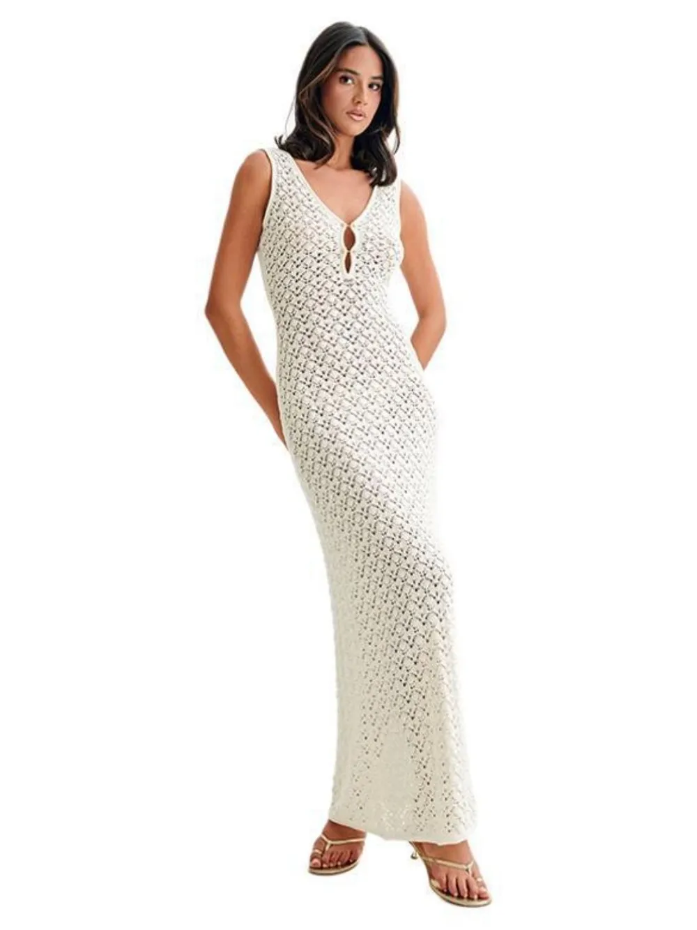 Openwork Sleeveless Maxi Dress, image 4